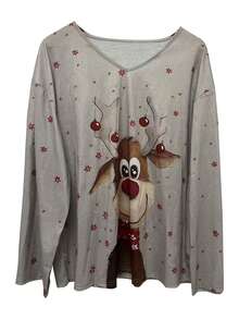 Suéter Feio de Natal Suéter Plus Size Feminino Moletom Gola V Manga Longa Estampa Engraçada de Rena e Floco de Neve Vermelho Ajuste Solto Casual de Inverno