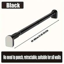 1 Piece, Adjustable Golden Tension Rod, Non-Punched Multi-Purpose Telescopic Rod, Used For Shower Curtains, Clothes Hanging, Wardrobes, Bedroom Wardrobe Hangers, Multi-Functional Balcony Hangers, Household Bathroom Accessories, Non-Punched Household Curtain Rods - Black - View 3