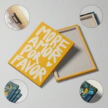 1幅极简主义帆布印刷艺术品，“More Amor Por Favor”（请多给我一些爱）文字墙画，少女风装饰画，适合卧室、客厅或办公室宿舍，可选带框或不带框。 - 彩色 - 查看 2
