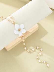 RIINHOO 1pc Floral Y-Shaped Chain Colorful Zirconia Flower Tassel Long Necklace