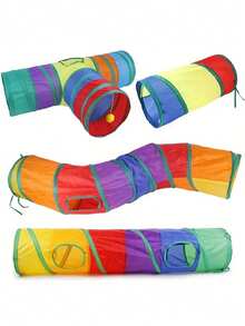 Túnel plegable para gatos, túnel de combinación de 4 vías arcoíris para gatos y conejos, tubo plegable para interiores/exteriores, fácil de transportar - Multicolor - Ver 1