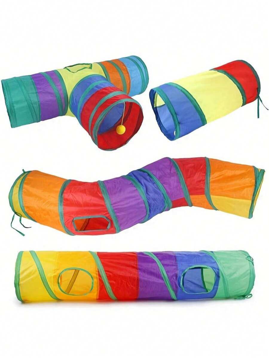 Túnel plegable para gatos, túnel de combinación de 4 vías arcoíris para gatos y conejos, tubo plegable para interiores/exteriores, fácil de transportar - Multicolor - Ver 1