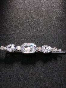 Pinza de pelo cuadrada con rhinestones plateados, diseño minimalista