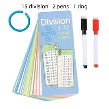 Set de 15 piezas/Tarjetas didácticas de matemáticas con operaciones de suma, resta, multiplicación y división, reutilizables con marcador de borrado en seco, herramienta de aprendizaje matemático para el aula y los estudiantes, adecuado como regalo para estudiantes [Multiplicación 14 piezas] - Multicolor - Ver 14