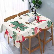 1Pc Christmas Gifts Pattern Polyester Tablecloth, Rectangle/Square Waterproof Table Cover, Waterproof Stain Wrinkle Free, Indoor And Outdoor Table Cover, For Home Bedroom Bathroom Kitchen And Dining Decoration, Perfect For Christmas Holiday Festival Decor Party Supply