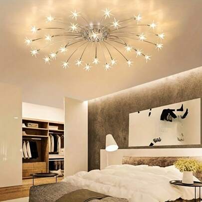 21/28-Light Modern Luxury Elegant Branching Glass Chandelier, Gold/Black/Silver Firework Bloom Shape LED Ceiling Light For Living Room, Bedroom, Study, Hallway