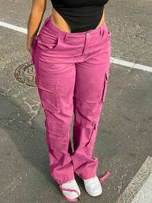 GILIPUR 新款休闲优雅工装裤，弹力多口袋设计，Y2K风格纯色宽松裤，秋季街头风，复古时尚，适合新年、情人节、春节等节日，春、夏、秋、冬四季皆宜，精致休闲，是正式宴会、休闲晚餐和音乐会的理想之选。粉色 - 粉色 - 查看 7