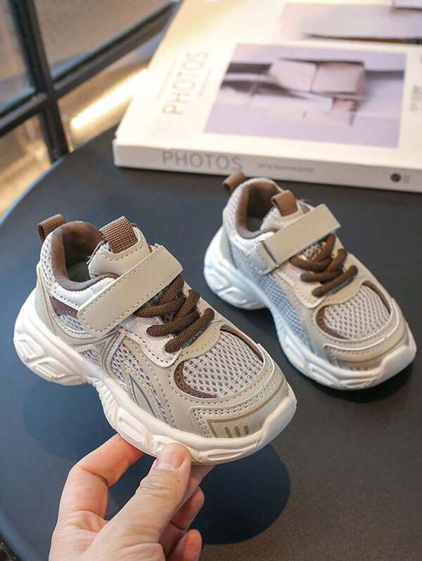 1 paar unisex kinderschoenen (2025) met PU klassieke klittenbandsluiting, veelzijdige casual dikke sneakers geschikt voor binnen en buiten, alle seizoenen