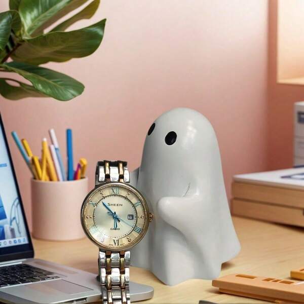 1pcSpooky And Cute Halloween Ghost Anime Pencil Holder, Resin Small Ghost Pen Holder, Playful Desktop Storage Decoration, Electricity-Free Holiday Decorations / Gifts (Fine Workmanship), Holiday Gift Preferred, Anime Style Halloween Small Ghost Pencil Holder -, Creative Desktop Storage Decorations