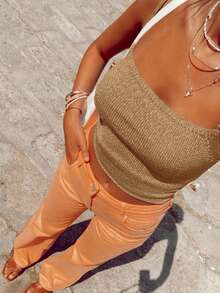 女士性感可爱闪亮针织吊带背心，露背金色夏季服装，适合度假、夜店、街头派对 - 卡其色 - 查看 6