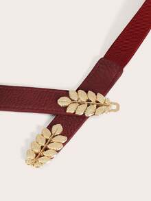 1pc Leaf Decor Elastic Waist Belt - Burgundy - View 4