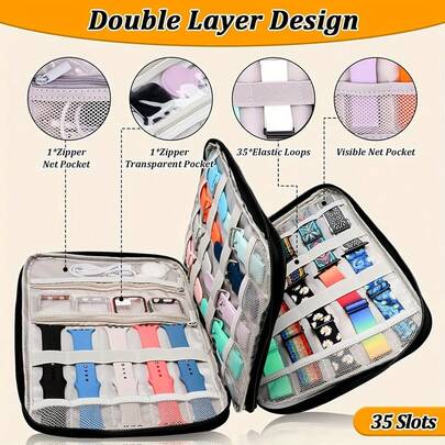 1pc Band Storage Bag, Amazfit Watch Band Organizer Box, Electronic Accessories Organizer Pouch, Universal Travel Cable Organizer Bag, Multi-Functional Storage Bag For Cables, Chargers, Phones, USB Drives, SD Cards, Hard Drives, Power Banks