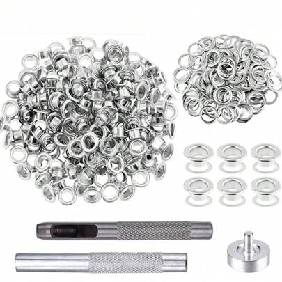 100 Sets 6/8/10mm Eyelet Metal Grommet Mix With Pattern Grommet Tool Kits Round Eye Rings For DIY Leathercraft Repair Shoes Bag Clothing Belt Hat Accessories