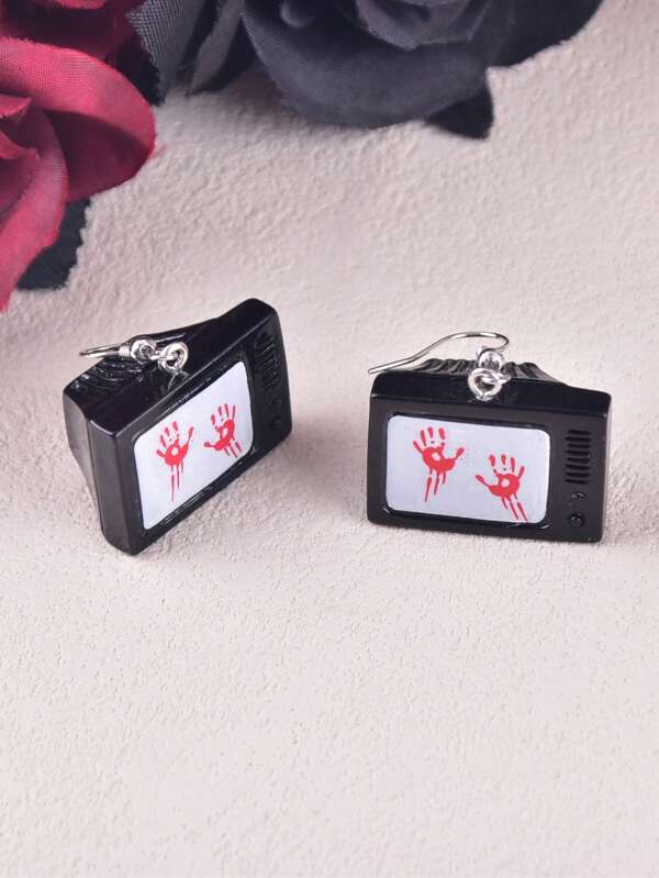 1 Pair Halloween TV & Bloody Hand Print Earrings, Party Decoration Jewelry