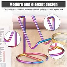 2 Pieces Metal Business Card Holder For Desk Cell Phone Stand Elegant Line Business Card Display Holder Stand Office Desktop ID Name Organizer-0382