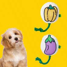 2 Packs Fabric Dog Toys - Purple Eggplant & Yellow Pumpkin Plush, Crinkle Squeaky Chew Toys For Puppies, Machine Washable Veggie-Themed Boredom Busters For Teething