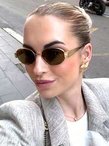 Cabecade 复古椭圆形时尚眼镜女式小金属框眼镜女士太阳镜适合夏季海滩度假、户外、旅行椭圆形