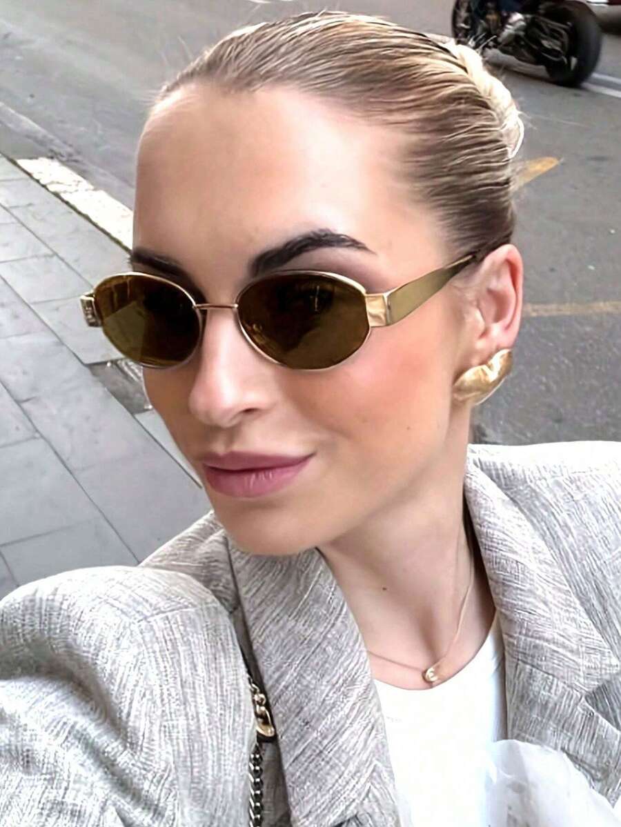 Cabecade 复古椭圆形时尚眼镜女式小金属框眼镜女士太阳镜适合夏季海滩度假、户外、旅行椭圆形