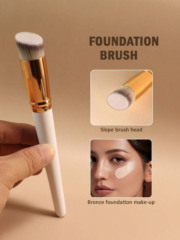 1pc Foundation Brush, Powder Puff & Eyeshadow Brush, Angled Blush Brush For Liquid/Cream Blush, Professional Makeup Tools