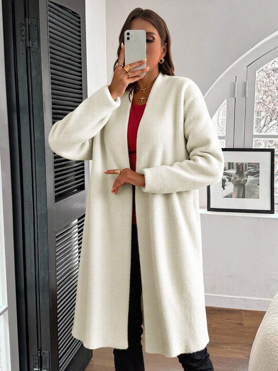 Weißer langer Lässig Cardigan, fein gerippter - Weiss - Übersicht 1