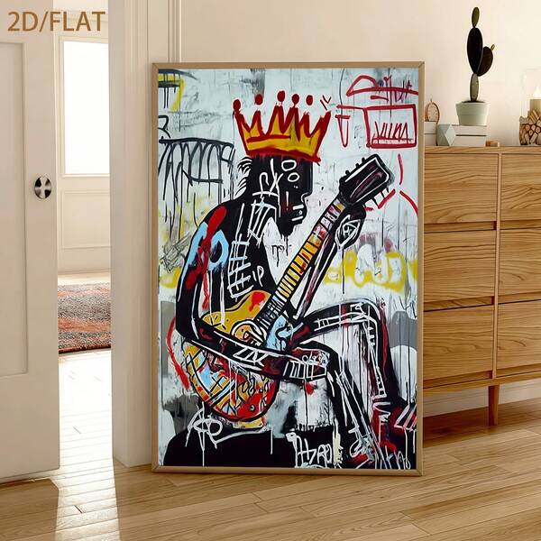 لوحة تكريم لجان ميشيل باسكيات "مايلز ديفيس"، لوحة فنية تعبيرية جديدة بطراز الغرافيتي مع تاج وصور من الهيب هوب، طباعة على قماش كملصقات للمهتمين بثقافة الجاز والتاريخ الموسيقي، لوحات فنية حديثة للديكور مناسبة للمقاهي والمنازل والغرف والصالات المعيشية