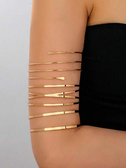 Set de 3 brazaletes de línea hueca geométrica metálica, joyería de fiesta personalizada y exagerada de moda