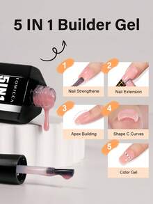 TOMICCA 蜜桃粉色五合一延长胶，15毫升，1支装，UV/LED灯下速干凝胶指甲油，适用于指甲延长、加固、美甲装饰和水钻贴片，适合在家DIY美甲贴片或作为礼物赠送 - 粉色 - 查看 8