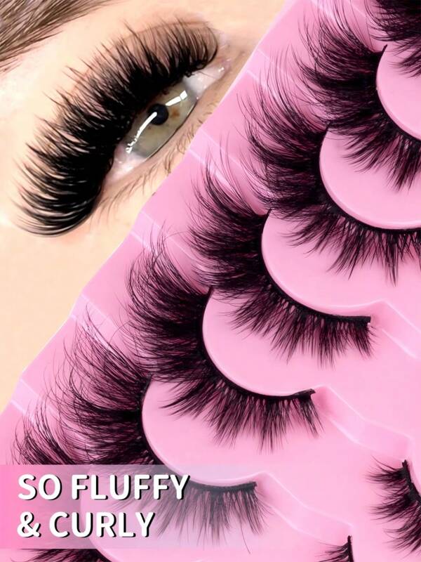 7 pares de pestañas postizas de estilo ruso D Curl con volumen, pestañas postizas de visón clásicas de ojos de gato, pestañas postizas 5D dramáticas con efecto volumen y aspecto natural y suave, extensiones de pestañas de maquillaje con apariencia natural