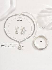 3pcs Set Necklace Earrings Bracelet Jewelry Set For Women, Rhinestone Pearl With Tassel Choker Necklace, Tassel Bracelet, Crystal Pendant Earrings, Suitable For Wedding, Bride Party