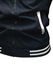WASSUP OTHER Men's Jacket, Men's Casual Baseball Crew Neck Jacket, Fashionable Graphic Design Baseball Jacket, Zip-Up Long Sleeve Outerwear - Black - View 8