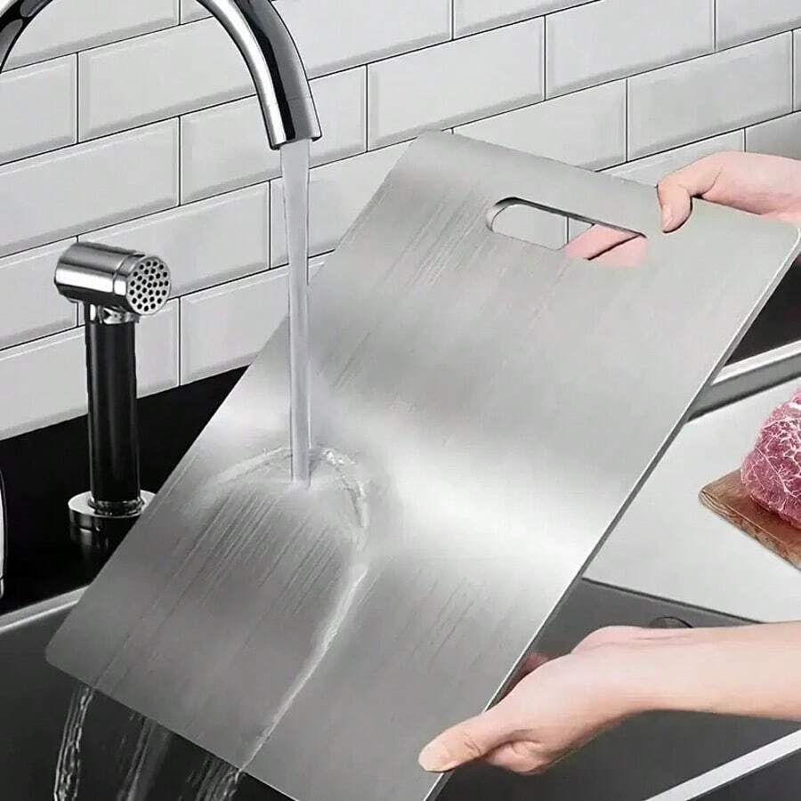 Cutting Board, Portable Titanium Cutting Board For Kitchen, Stainless Steel Cutting Board, Double-Sided Cutting Board, Stainless Steel Cutting Board, Easy To Clean - 銀白色 - 查看 1