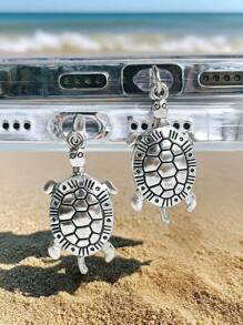 1pc Silver Metal 3D Turtle Shaped Dust Plug Charm, Suitable For Type-C & Lightning Port Smartphones