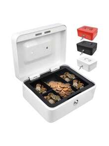 HALMAN Caja Registradora, Caja para Dinero de Negocio con Llaves(20x 16 x 9 Cm/7.9*6.3*3.5in), Caja fuerte de dinero de gran tamaño con bandeja, 2 llaves, cajón y cerradura, caja de segurida para oficina y negocios, caja de ahorro, material de metal,, Caja Registradora, Caja de Efectivo Portable para Guardar, caja con cerradura,Caja Registradora, Caja para Dinero de Negocio con Llaves,Caja Registradora de Segurida con,Caja Fuerte para Dinero Metálica con Cerradura y  Llaves ,Caja Dinero Fuerte Segurida,cash Box Metálica Mate Mediana,cajón y cerradura, caja de segurida para oficina y negocios, caja de ahorro, material de metal, caja con cerradura, regalo de regreso a la escuela,  Caja de Efectivo Portable para Guardar Joyas, Relojes, Billetes, Monedas - Blanco - Ver 12