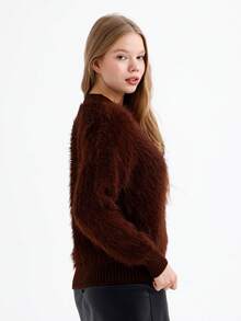 Áo khoác cardigan dáng rộng, đơn hàng khuy, dài tay trơn màu dành cho nữ - màu nâu - Xem 4