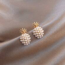 Artificial Pearl Decorated Pineapple Stud Earrings - Elegant Jewelry - Perfect Gift For Girls - Birthday And Party - 金色 - 查看 6