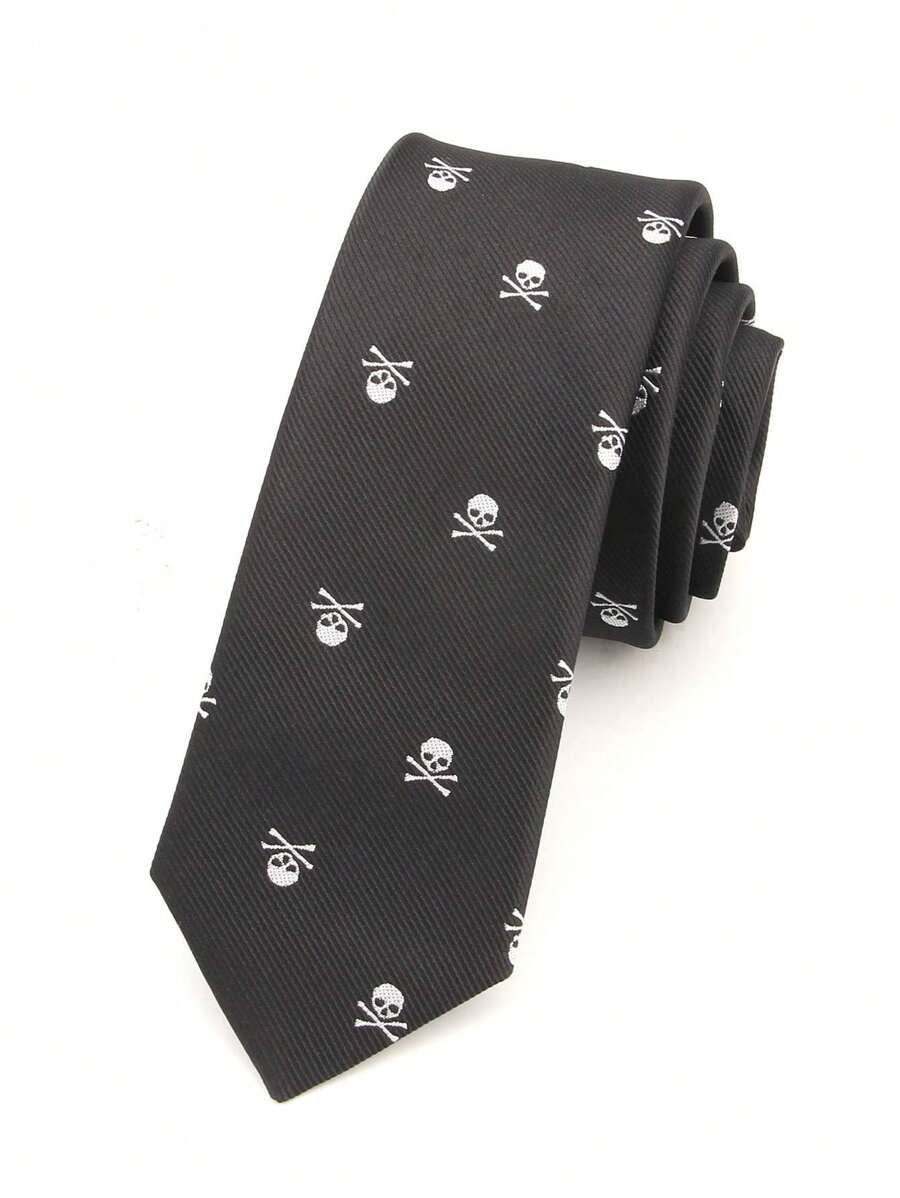 1pc 6CM Skull Tie, Street Punk Rock Goth Style For Halloween