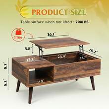 Rustic Style Furniture Table 39" Lift Top Coffee Table With Storage Shelf Hidden Compartment Living Room Center Table Small Dining Table Space-Saving Organizer - Nâu mộc mạc - Xem 2