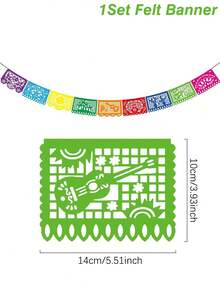 Mexican Style Flag Banner, 8pcs Square/9pcs Rectangle Hanging Felt Flags, Colorful Hollowed-Out Flags Mexican Elements Garland Flag Banner, Perfect For Day Of The Dead Decor,Mexican Party Decor,Carnival Festival Holiday Halloween Party Supplies, Pinata Themed Wall Background Decoration