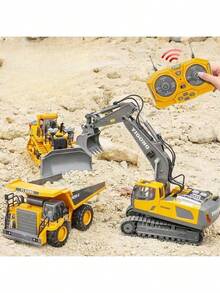 2.4GHz遥控挖掘机玩具，儿童工程车玩具，金属合金外壳，带灯光、音效和可充电电池 - 圣诞节、万圣节、感恩节的完美礼物（部分零件随机发送）