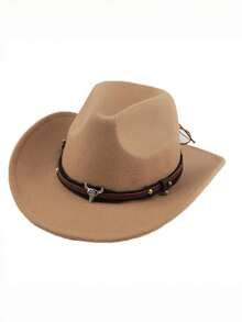 Western Cowboy Hat For Men Women Classic Roll Up Fedora Hat With Buckle Belt - Multicolor - View 3