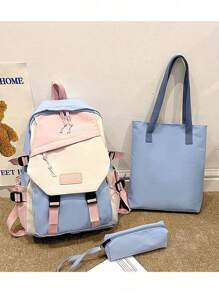 Pilotbird 大容量撞色多口袋学生休闲背包 - 粉色 - 查看 2