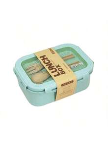 1pc Lunch Box With Two Compartments, Built-In Cutlery Set, Reusable And Microwave Heated (With Lid Removed), Suitable For Kitchen, Outdoor, School Supplies, And Kitchen Utensils