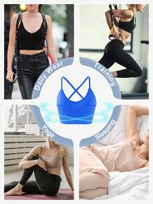 LianShengFa 4 Stück rückenfreie Criss-Cross Träger Wireless High Stretch Alltagsbüstenhalter, mittlerer Halt nahtlose Sporttops, atmungsaktive komfortable Yoga-BHs