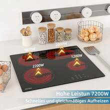 IsEasy WEHIMO Glass Ceramic Hob, 4-Plate Glass Ceramic Hob, 59 Cm, 6000 W, 4 Cooking Zones (1800 W X 2 + 1200 W X 2), 9 Heat Settings, Touch Control, Child Lock, 1-99 Min. Timer, Suitable For All Pots - EU C Type Plug(220-240V) - View 3