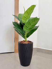 Artificial Ficus Lyrata With Wavy Cone Pot Home Garden - Black - View 2