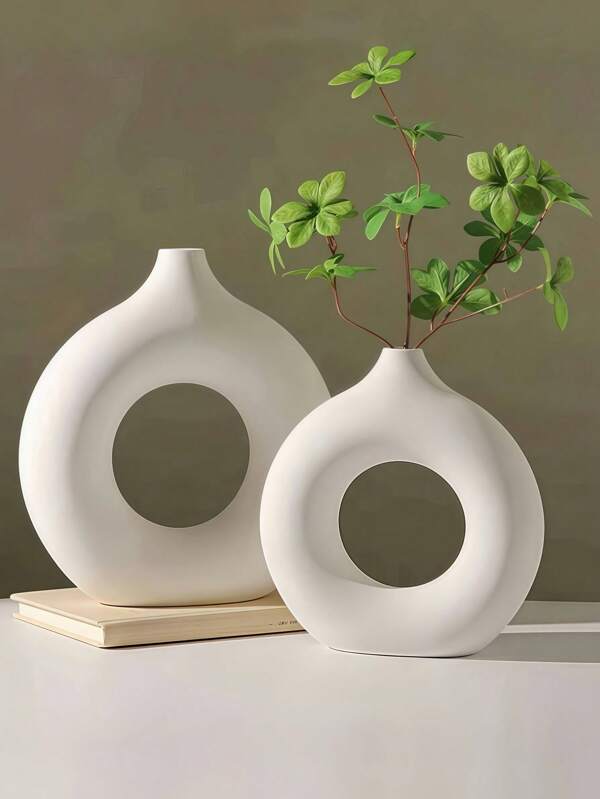 3pcs White Vases, Elegant Bohemian Modern Small Round Cute Vases For Decorating Living Room Coffee Table, Bedroom, Office Desk, Home Gifts, Plastic Vases, Home Decor, Reeds, Dried Flower Bouquet Flower Vases Back To School Room Decor School Supplies Glass Vase