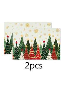 1/2/4 piezas Manteles con tema navideño, diseño de árbol de Navidad vintage, estrella, copo de nieve, manteles de poliéster de 30x45cm, adecuados para la decoración central de la mesa de Navidad, decoración de platos para fiestas navideñas y reuniones familiares