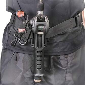 1pc Adjustable Buckle Fishing Rod Holder Belt - Durable Polyester, Ergonomic Design, Comfortable To Carry, With Portable Rod Insertion Holder, Ideal For Outdoor Fishing, Reliable Fishing Gear