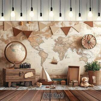 1 Piece Retro World Map Polyester Photography Background - Travel Party Decoration, Young People's Birthday Banner, Cake Table Photo Booth, World Map Wall Decoration