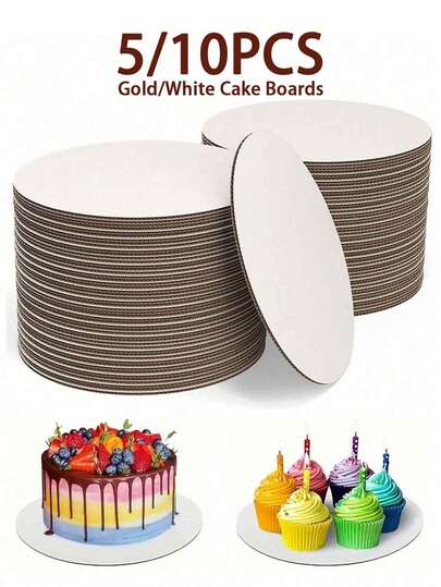 5/10pcs (8/10/12 Inch) Round White Cake Boards, Corrugated Cake Bottom, Ideal For Bakery Baking, Cake DIY, Desserts, Wedding Celebrations, Birthday Parties, Snacks, Cupcake Display Trays, Themed Parties, Cake Decorating Supplies,Wedding Party, Easter, Mother's Day,Father's Day